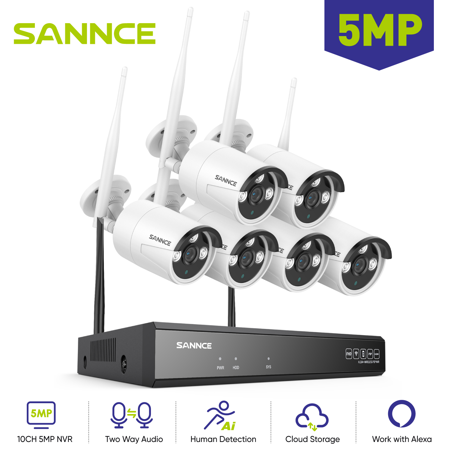Home Security Panel - SANNCE 6PCS 5MP Wifi Camera IP
