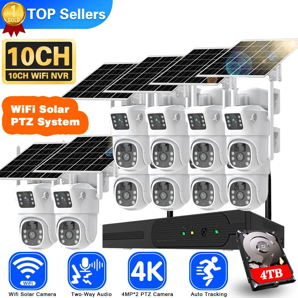 Home Security Panel - 4K 8MP Dual Lens Wifi Solar